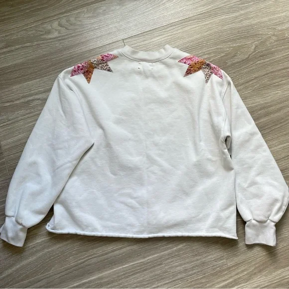 Xirena Estella Star-Appliquéd Quilt Cotton Cropped Sweatshirt Snowdrop Sz XS - Picture 9 of 13